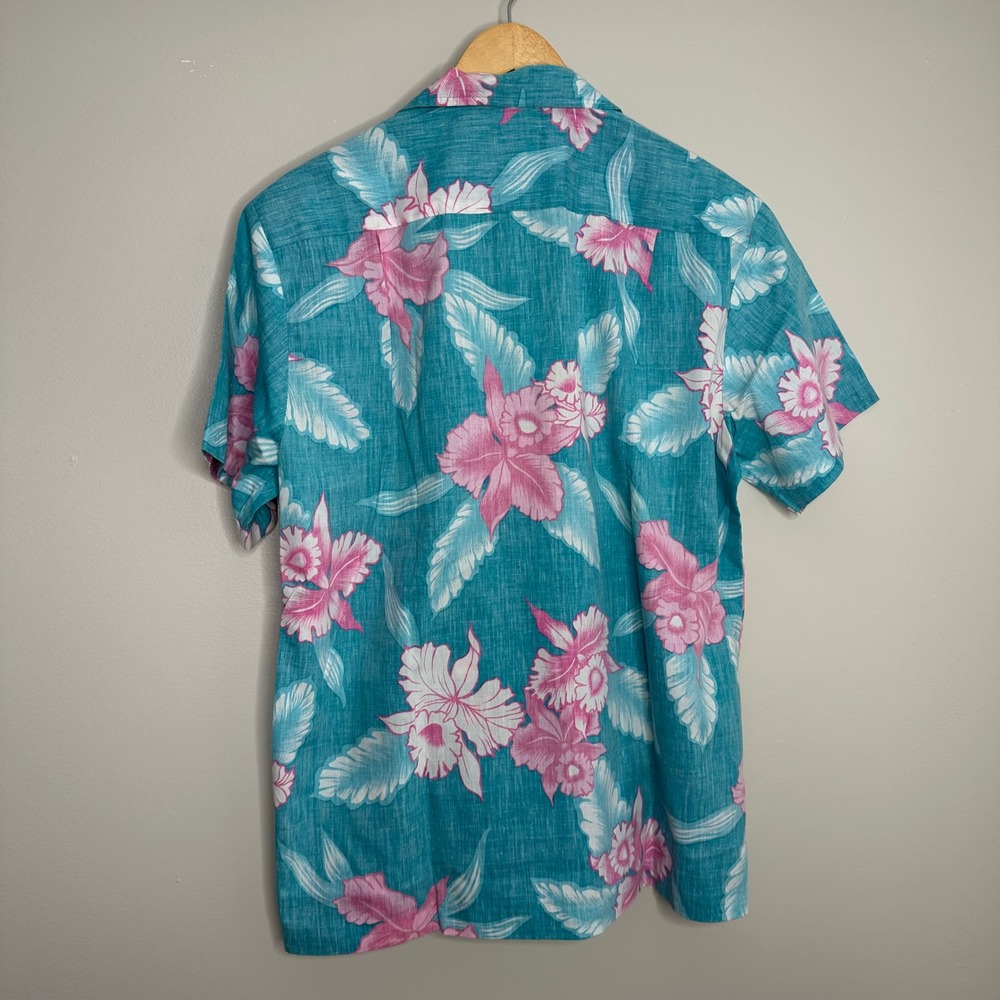 Kai Nani Men's Hawaiian Shirt Blue Pink Floral Print Button Up Made‎ in Hawaii - Picture 5 of 5